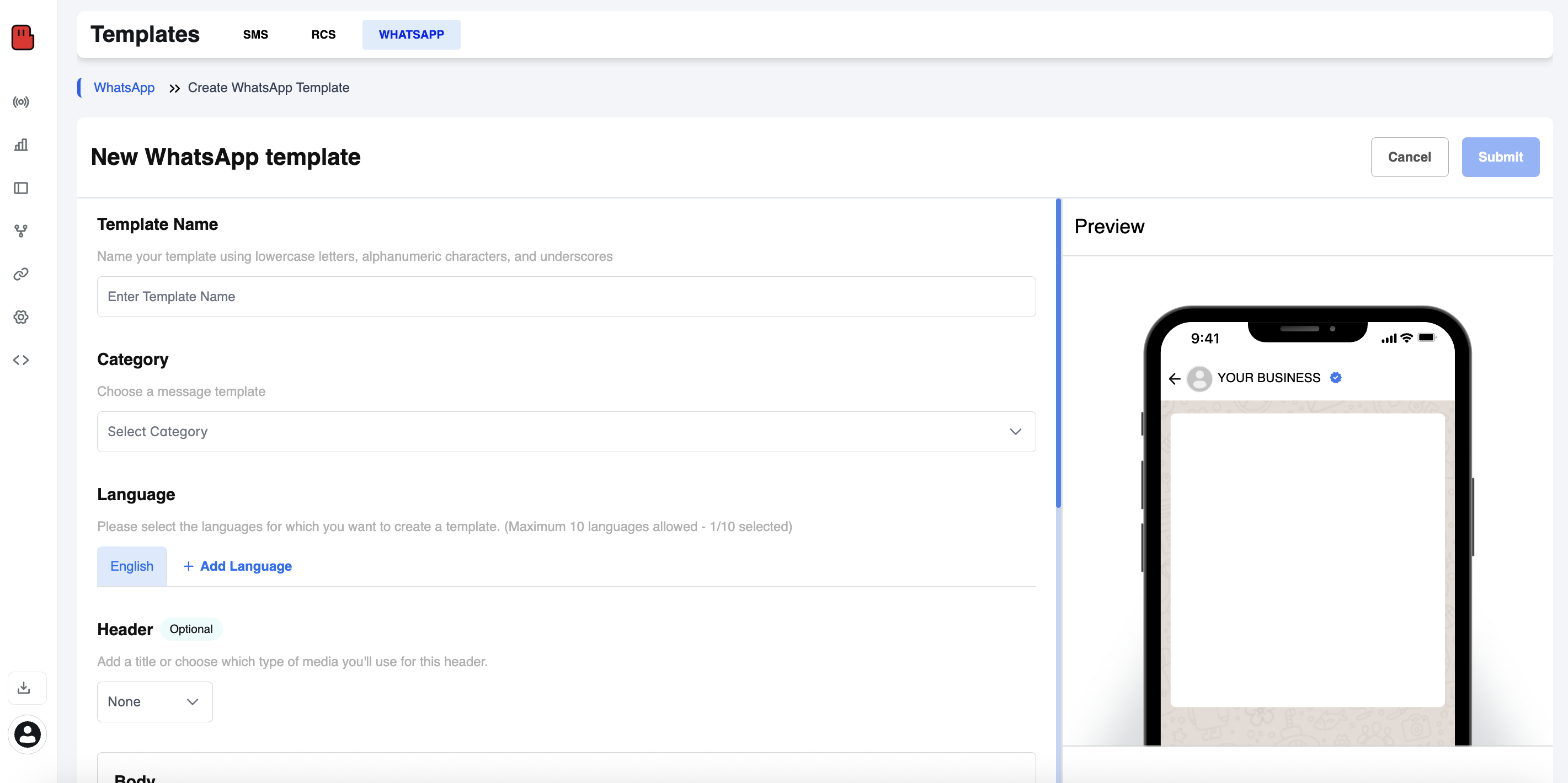 Enter Basic Template Details